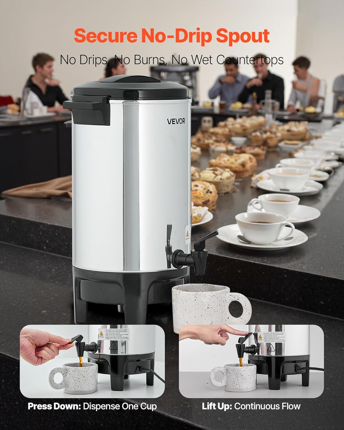 VEVOR Commercial Coffee Urn, 60 Cup 9 L Hot Beverage Dispenser with Dripless Faucet, Quick-Brewing Stainless Steel Large Commercial Coffee Maker, for Catering, Business, Party, Church & Restaurant