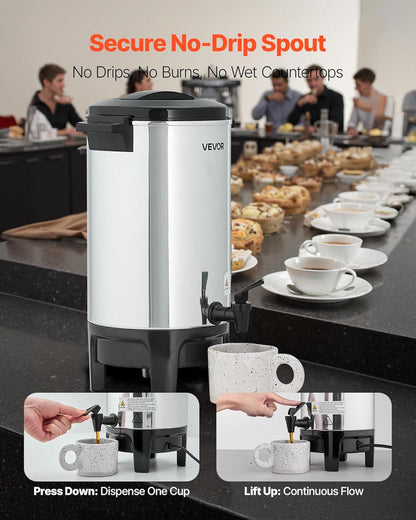 VEVOR Commercial Coffee Urn, 60 Cup 9 L Hot Beverage Dispenser with Dripless Faucet, Quick-Brewing Stainless Steel Large Commercial Coffee Maker, for Catering, Business, Party, Church & Restaurant
