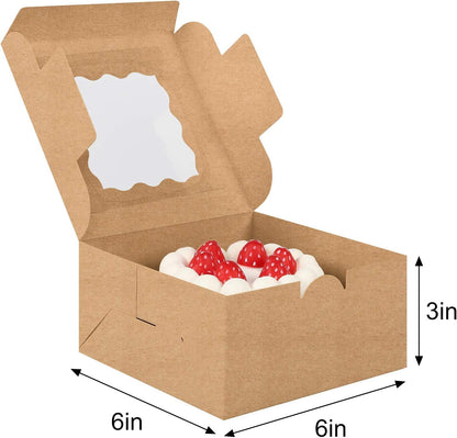 Moretoes 15pcs Cookie Boxes with Window, 6x6x3in Brown Bakery Boxes for Treats, Small Cake, Desserts, Donuts, Pastry