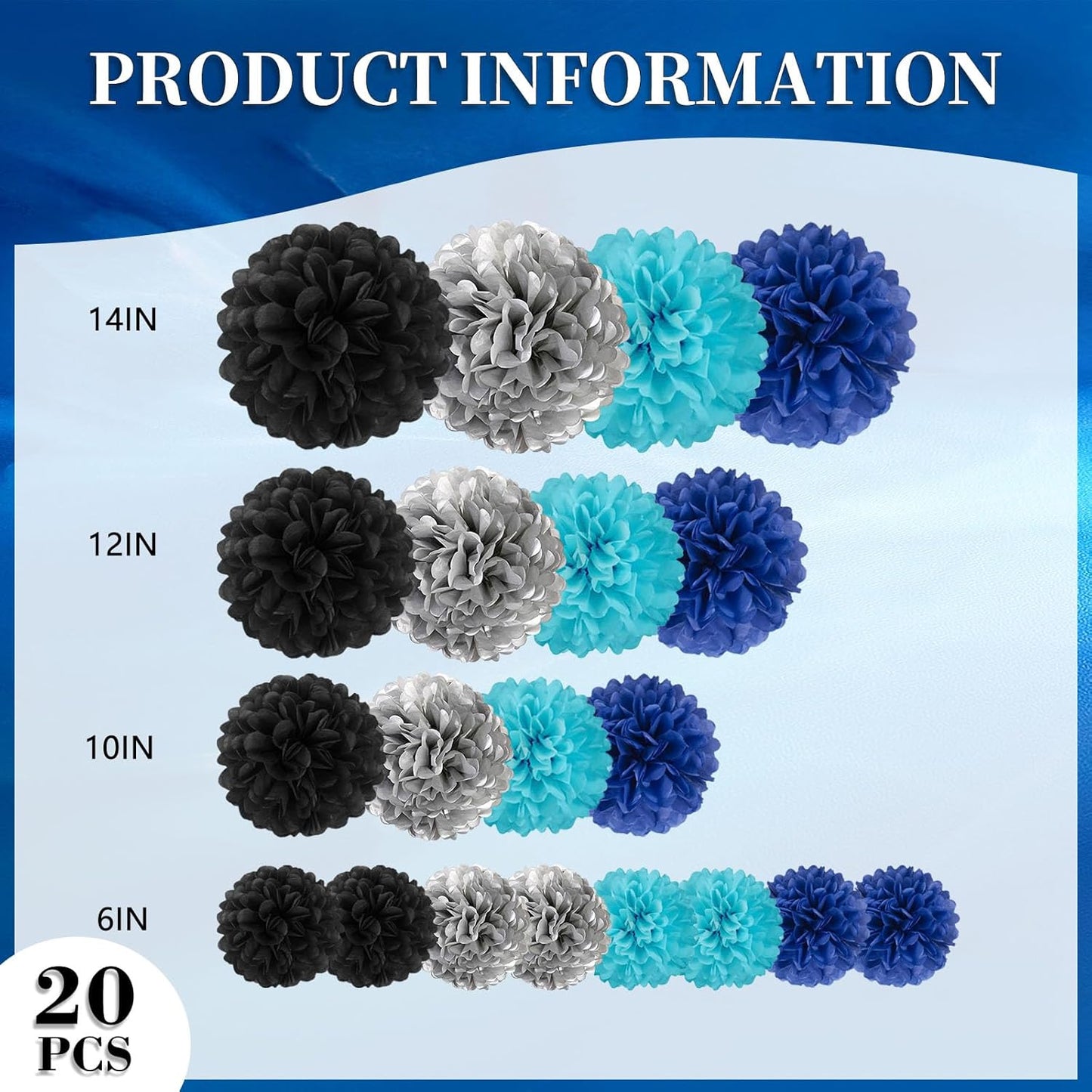 18 PCS Tissue Paper Pom Poms, Tissue Pom Poms Flowers, Sizes of 6", 10", 12", 14" Hanging Paper Flower Ball for Wedding, Birthday, Halloween, Christmas, Baby Shower Party Decor (Red Black Gold)