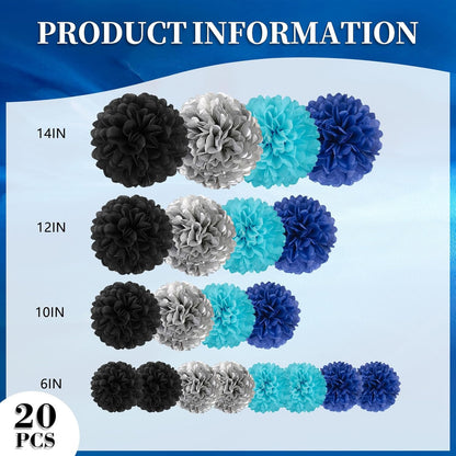 18 PCS Tissue Paper Pom Poms, Tissue Pom Poms Flowers, Sizes of 6", 10", 12", 14" Hanging Paper Flower Ball for Wedding, Birthday, Halloween, Christmas, Baby Shower Party Decor (Red Black Gold)