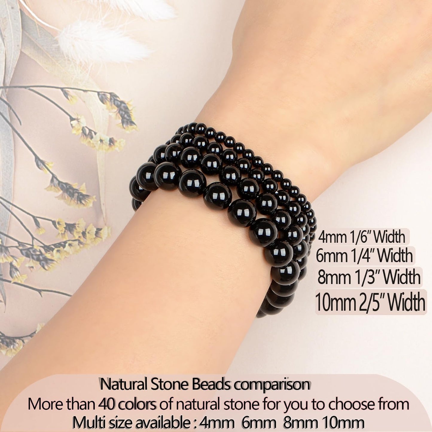 LPBeads Handmade Natural Gemstone Stretch Elastic Bracelet Healing Crystal Round Stone Beads Jewelry Gifts for Women Men