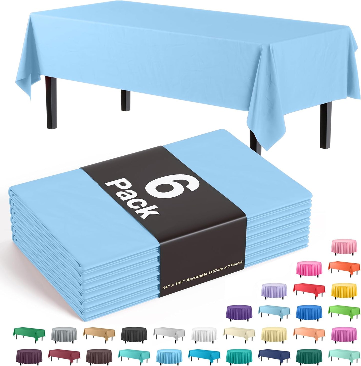 Exquisite Party Solids 6-Pack Premium Plastic Tablecloth 54in. x 108in. Rectangle Plastic Table Cover - Navy