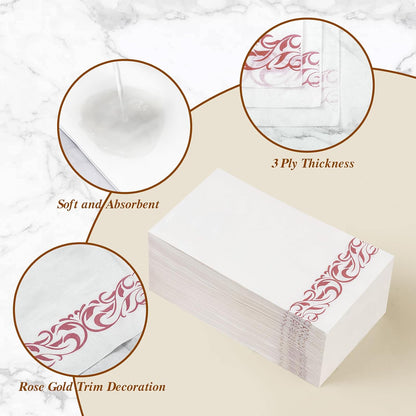 BESTVIP 200 Pack Disposable Paper Napkins, 3-Ply Dinner Napkins with Gold Trim for Guests, Bathroom Paper Hand Towels Soft and Absorbent, Perfect for Kitchen, Dinner, Party, Wedding or Event