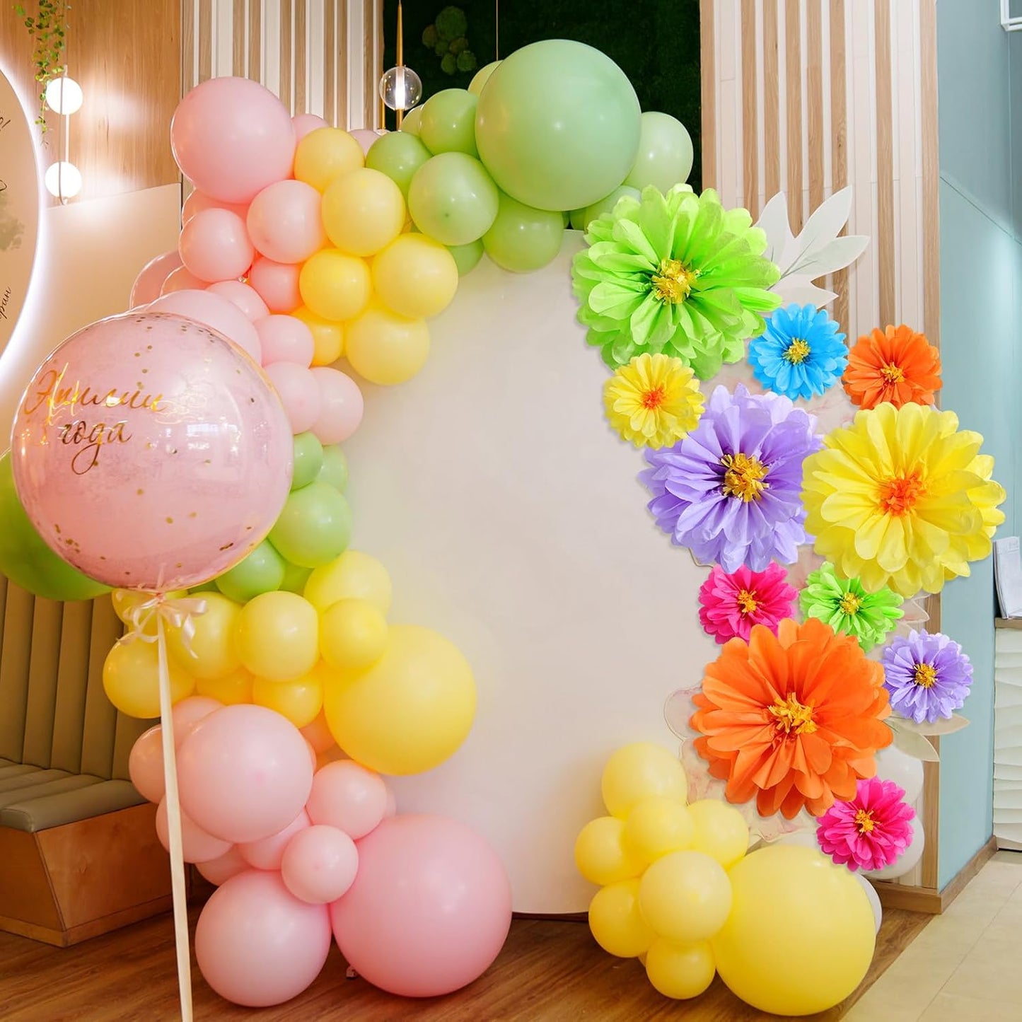 Watersay 12 Pcs 10" 20" Giant Mexican Fiesta Paper Flowers Colorful Tissue Crepe Flowers Pom Poms Craft for Floral Party Backdrop Wedding Birthday Party (Dusty Color)