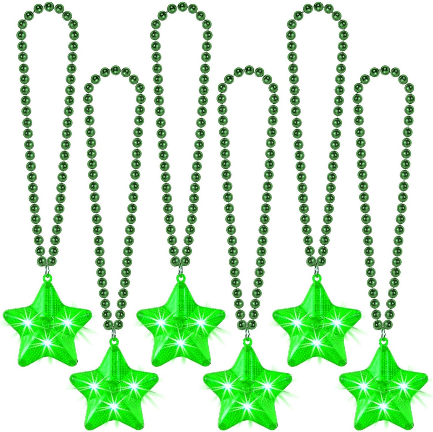 6 Pack Clear LED Glow Star Necklace Bulk Beaded Necklaces for Halloween Christmas Decorations Mardi Gras Party Favors