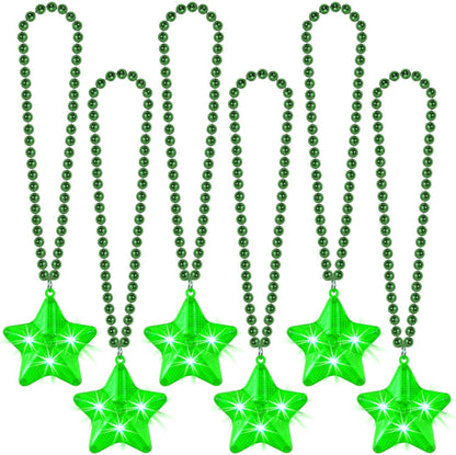 6 Pack Clear LED Glow Star Necklace Bulk Beaded Necklaces for Halloween Christmas Decorations Mardi Gras Party Favors