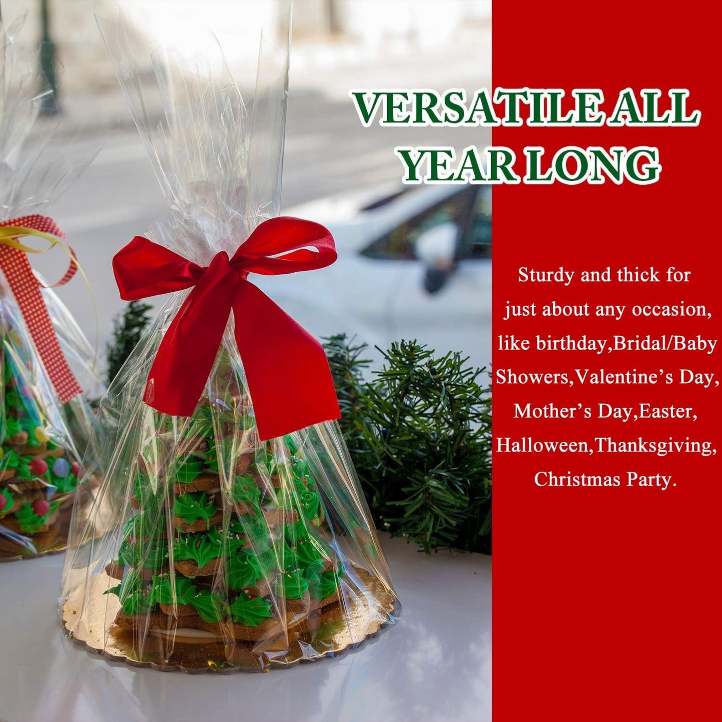 Cello Cellophane Treat Bags,5x7 Inches Clear Cellophane Bags 200 Pcs OPP Plastic Treat Bags with 200 Twist Ties for Gift Wrapping,Packaging Candies,Dessert,Bakery, Cookies, Chocolate,Party Favor