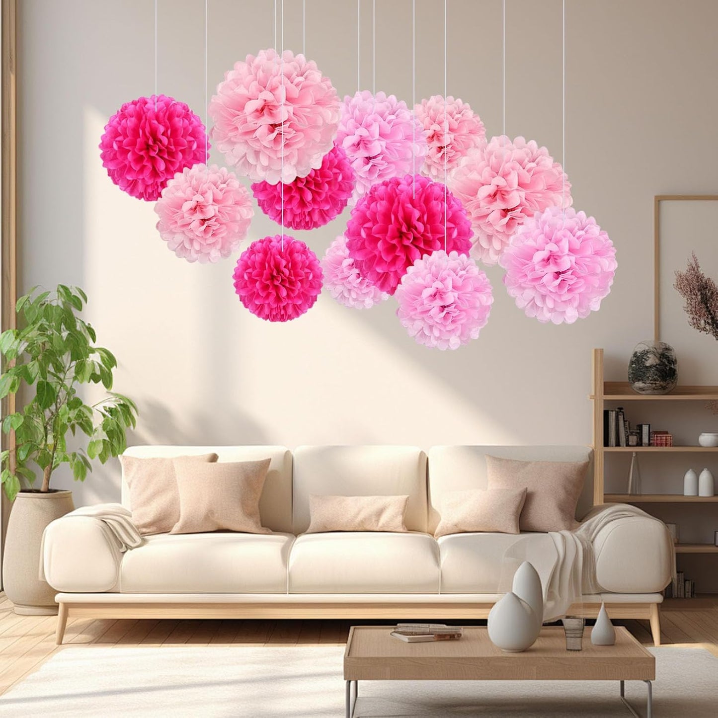 18 PCS Tissue Paper Pom Poms, Tissue Pom Poms Flowers, Sizes of 6", 10", 12", 14" Hanging Paper Flower Ball for Wedding, Birthday, Halloween, Christmas, Baby Shower Party Decor (Red Black Gold)