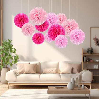 18 PCS Tissue Paper Pom Poms, Tissue Pom Poms Flowers, Sizes of 6", 10", 12", 14" Hanging Paper Flower Ball for Wedding, Birthday, Halloween, Christmas, Baby Shower Party Decor (Red Black Gold)