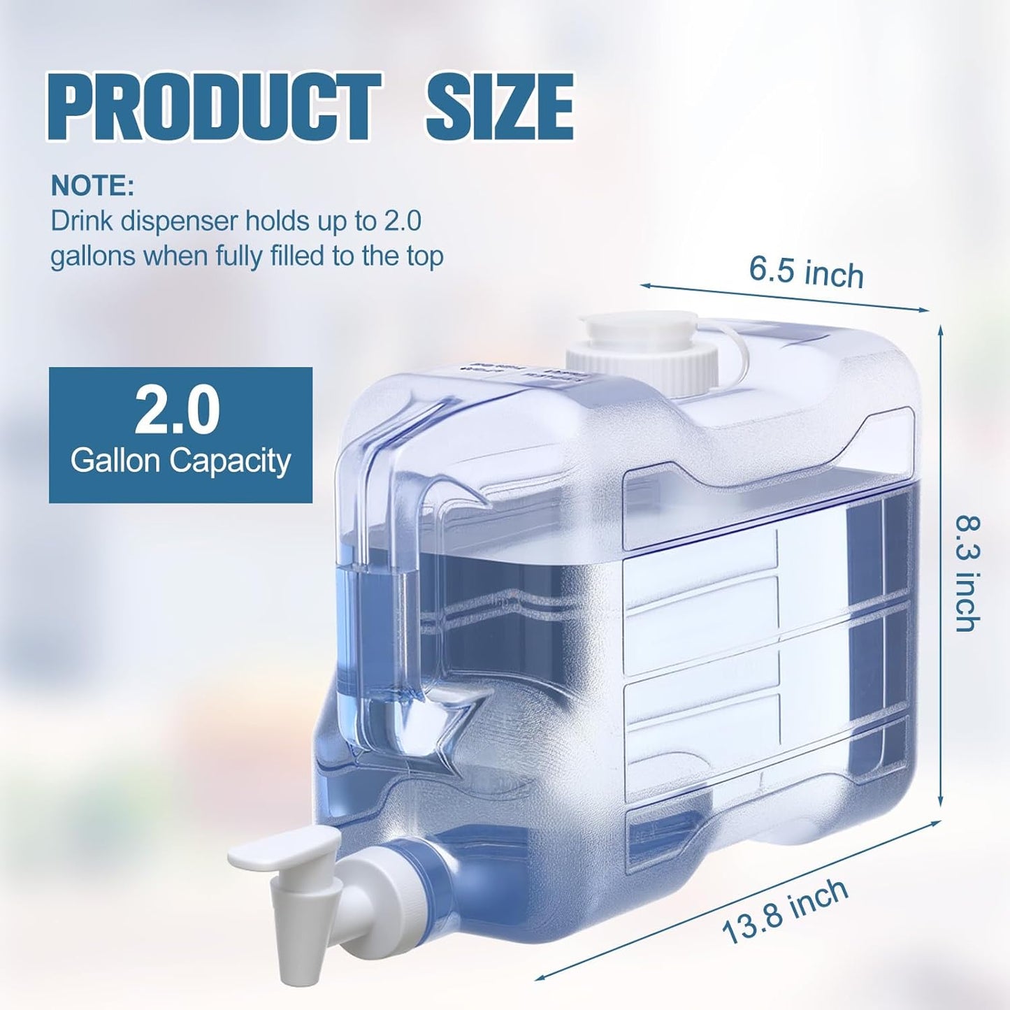 Funnymoom 1 Pcs 2 Gallon Fridge Water Dispensers Bottle with Leak-proof Spigot and Convenient Handle Plastic Water Container Refrigerator Beverage Dispenser Jug for Party Cold Juice Drink Iced Tea