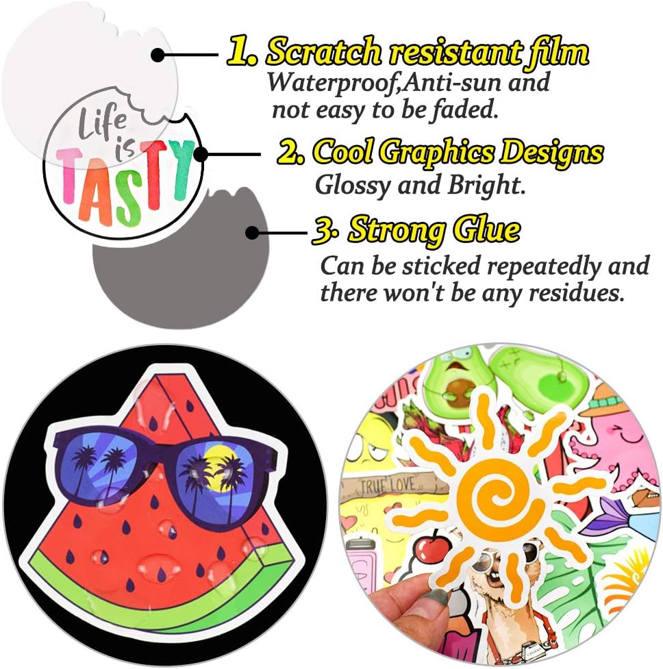 QTL Neon Stickers for Teens & Students Prizes, Waterproof Vinyl Party Favor Stickers, School Rewards, Water Bottle and Laptop, 50PCS - Colors A