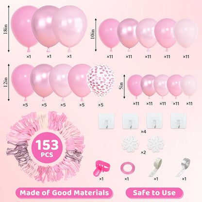Amandir 153pcs Pink Purple Balloon Garland Arch Kit, Different Sizes 18 12 10 5 inch Pink Purple Red Latex Metallic Confetti Purple Balloons for Girl Women Birthday Bridal Baby Shower Party Decoration