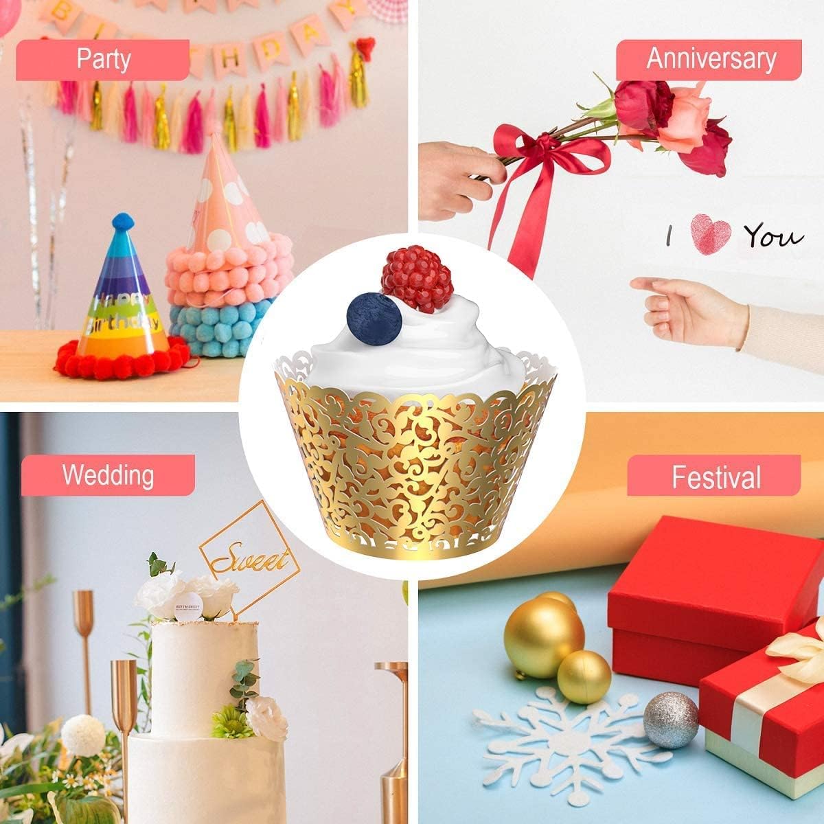 50 Pcs White Pearl Lace Laser Cut Filigree Wedding Cupcake Wrapper Baking Cake Cups Wraps Cupcake Muffin Case Trays for Special Occasions
