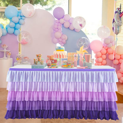 Pastel Rainbow Table Skirt Ruffle Party Tablecloth for Rectangle Table 6ft Birthday Party Baby Shower