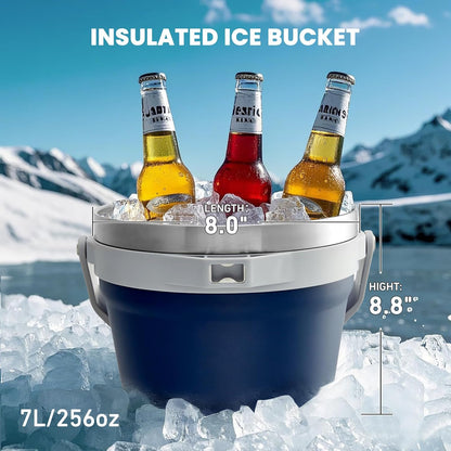 COKTIK 7L Insulated Ice Bucket with Lid，Double Wall Vacuum Stainless Steel Beverage Bucket Keeps Frozen Longer，Holds 6 Longnecks or 3 Bottles of Wine，for Cocktail, Champagne, Large Parties(Blue)