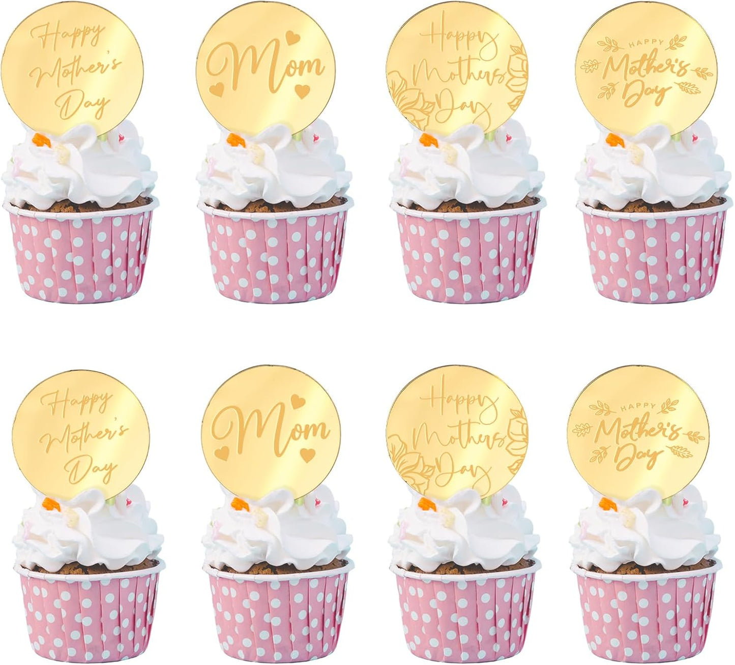 20pcs Gold Mirror Acrylic Happy Birthday Cupcake Toppers Round Engraved Cake Picks Happy Birthday Cake Toppers for DIY Birthday Gift Flower Bouquet Pastries Desserts Decor