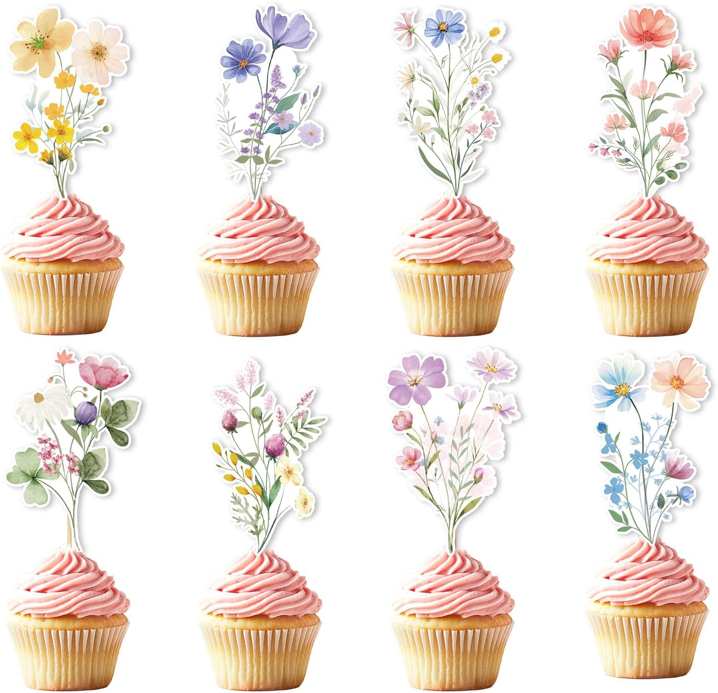 Rngmsi Flower Birthday Cupcake Toppers Decorations, 40PCS Wildflower Baby in Bloom Baby Shower Cake Decorations for Girls Women, Garden Floral Fairy Party Decor