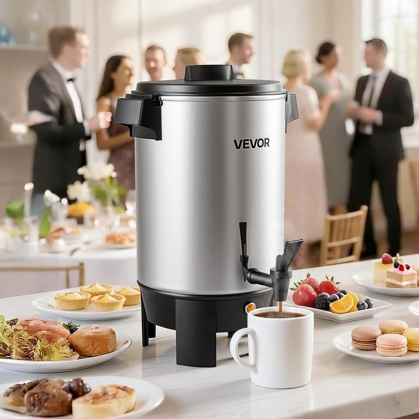 VEVOR Commercial Coffee Urn, 60 Cup 9 L Hot Beverage Dispenser with Dripless Faucet, Quick-Brewing Stainless Steel Large Commercial Coffee Maker, for Catering, Business, Party, Church & Restaurant