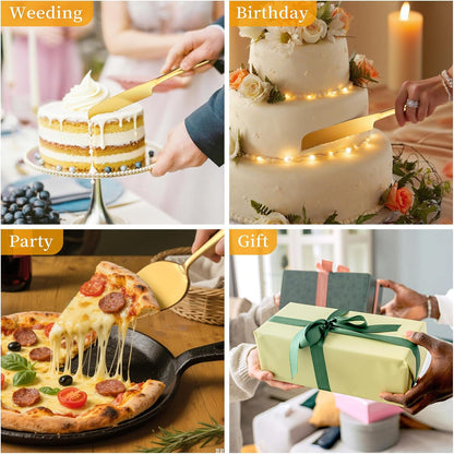 Cake Serving Set, Cake Pie Pastry Servers, Stainless steel Cake Knife and Server Set Perfect For Birthday, Wedding, Parties and Events (Silver)