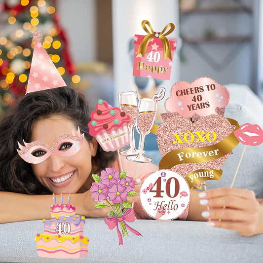 50th Brithday Decoration, 30PCS 50th Birthday Photo Booth Props, LMSHOWOWO Inflatable Photo Booth Frame, Rose Gold Inflatable Selfie Frame, Glitter Birthday Party Photo Props, for Women Birthday Gifts