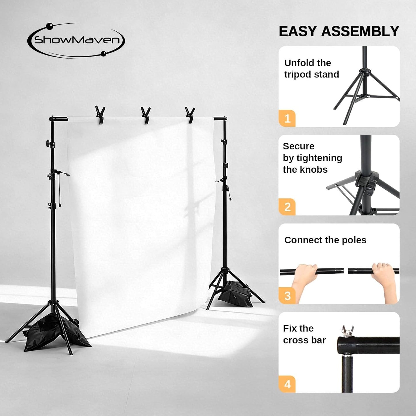ShowMaven Backdrop Stand, 6.4ft x 10ft Adjustable Photo Background Stand with Carry Bag for Photography Photo Video Studio, Baby Shower, Birthday Party (6.4ftx10ft)