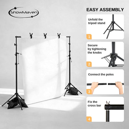 ShowMaven Backdrop Stand, 6.4ft x 10ft Adjustable Photo Background Stand with Carry Bag for Photography Photo Video Studio, Baby Shower, Birthday Party (6.4ftx10ft)