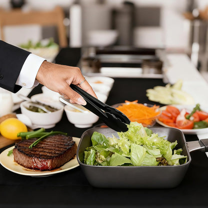 24 Pcs Black Plastic Serving Utensils Set - Heavy Duty Disposable Serving Spoons, Forks & Tongs (8 of Each) - BPA-Free Catering Supplies for Buffets, Parties, Weddings & Events (9 Inch)