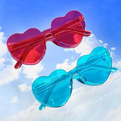 Matcheck 16 Heart Shaped Rimless Sunglasses Transparent Candy Colored Glasses Frameless Party Eyewear for Women