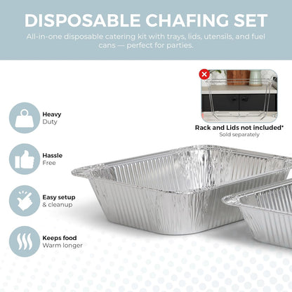 Alpha Living 6 Pack - Disposable Chafing Dish Buffet Set, Half Size Pans, Welded Body Food Warmers for Parties, Fuel Cans Complete Set, Warming Trays