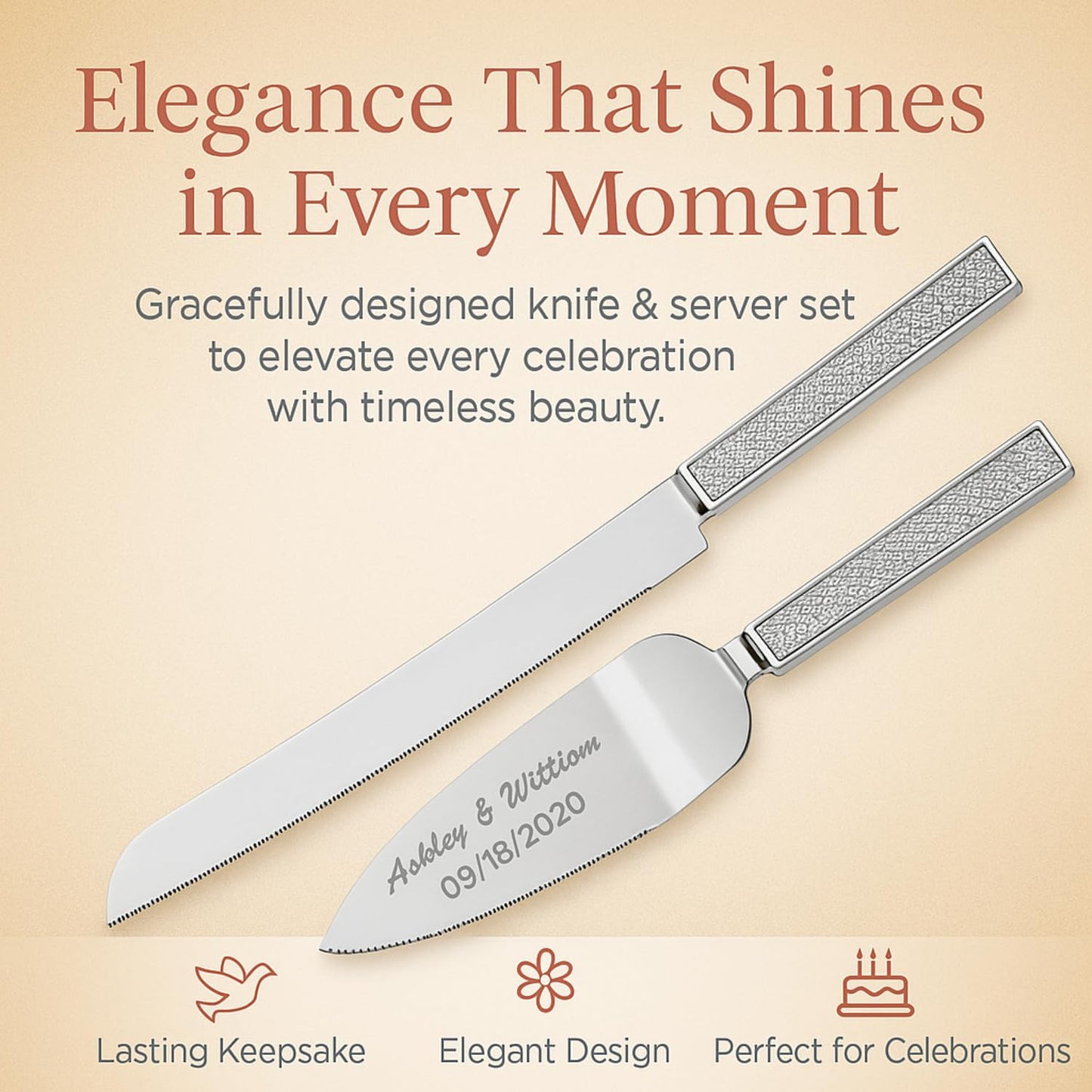 GIFTS INFINITY Personalized Wedding Cake Knife and Server Set with Engraving – Cake Cutting Utensil Set, Keepsake Gift for Wedding, Anniversary, Reception, Birthday & Other Occasions (CH-101WB)