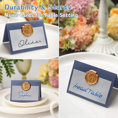 25 Pack Name Cards for Table Setting, Printable Place Cards with Antique Gold Rose Wax Seal Sticker for Wedding, Table Tent Card Stock Decor for Party, Dinner, Home(Pearlized Champagne Gold)