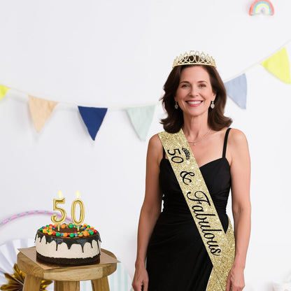 21st Birthday Decorations for Her with 21st Birthday Sash and Crown, Candles Gold, Gifts for 21 Year Old Girls