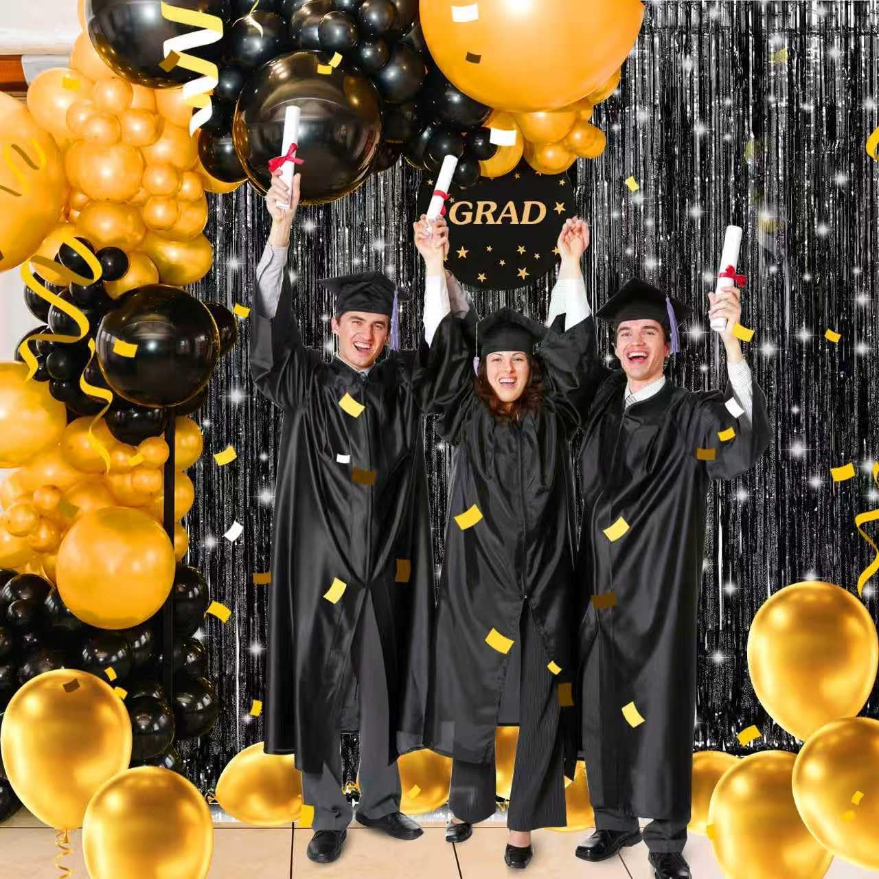 Birthday Party Decorations: 3 Pack 3.3 x 9.9 ft Gold Foil Fringe Curtains Party Supplies, Tinsel Curtain Backdrop for Parties/Birthday/Photo Booth