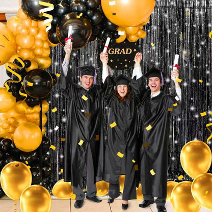Birthday Party Decorations: 3 Pack 3.3 x 9.9 ft Gold Foil Fringe Curtains Party Supplies, Tinsel Curtain Backdrop for Parties/Birthday/Photo Booth