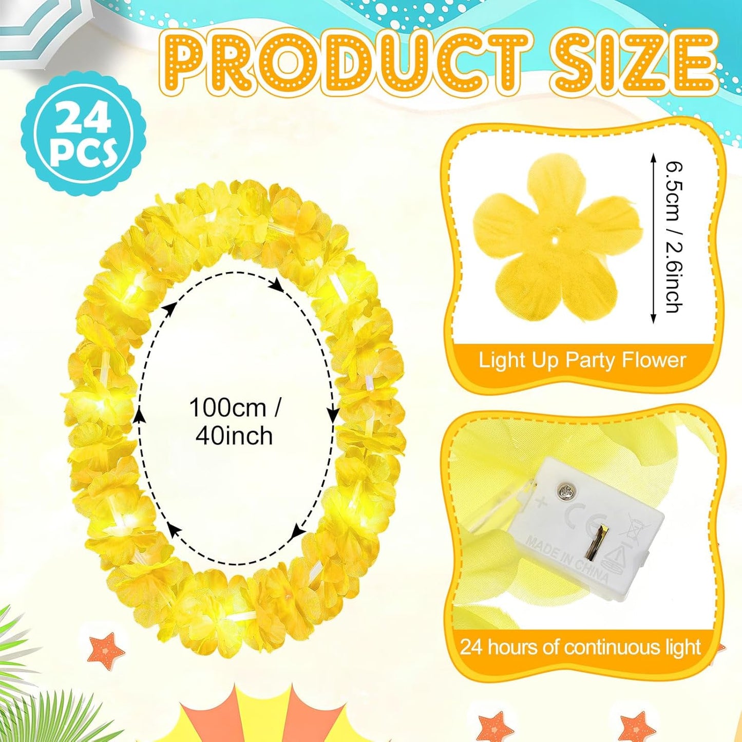 Sherr 24 Pcs LED Leis Light Up Purple and Gold Hawaiian Flower Necklaces, Graduation 2026 Party Supplies, Class of 2026 Leis for Beach Wedding Luau Glow Party Favors