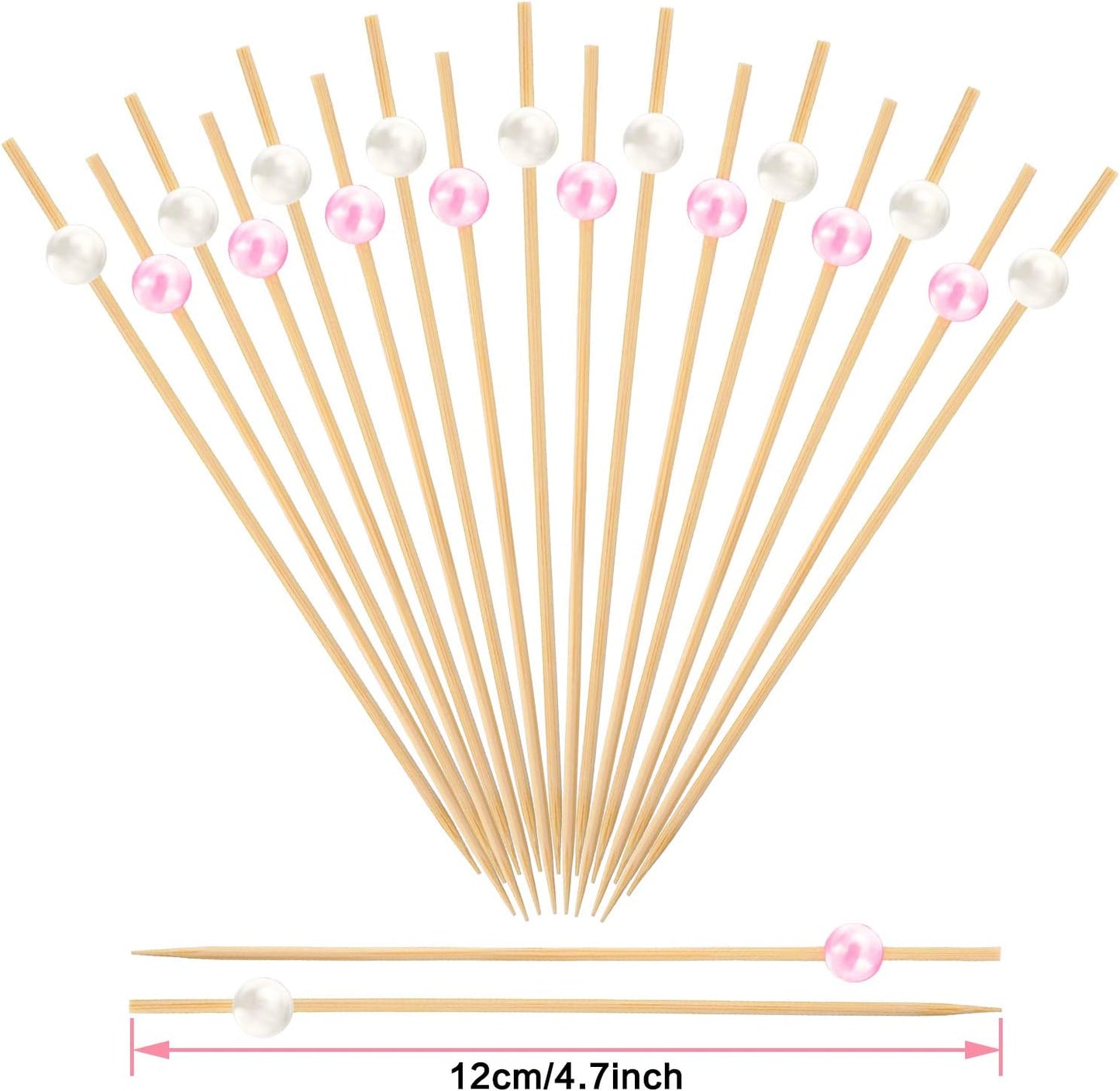 Blulu 200 Pack Cocktail Picks Fancy Toothpicks for Appetizers 4.7 Inch Pearl Cocktail Skewers for Drink Bamboo Flavored Stick Charcuterie Fruit Food Accessories Birthday Wedding Party Decor
