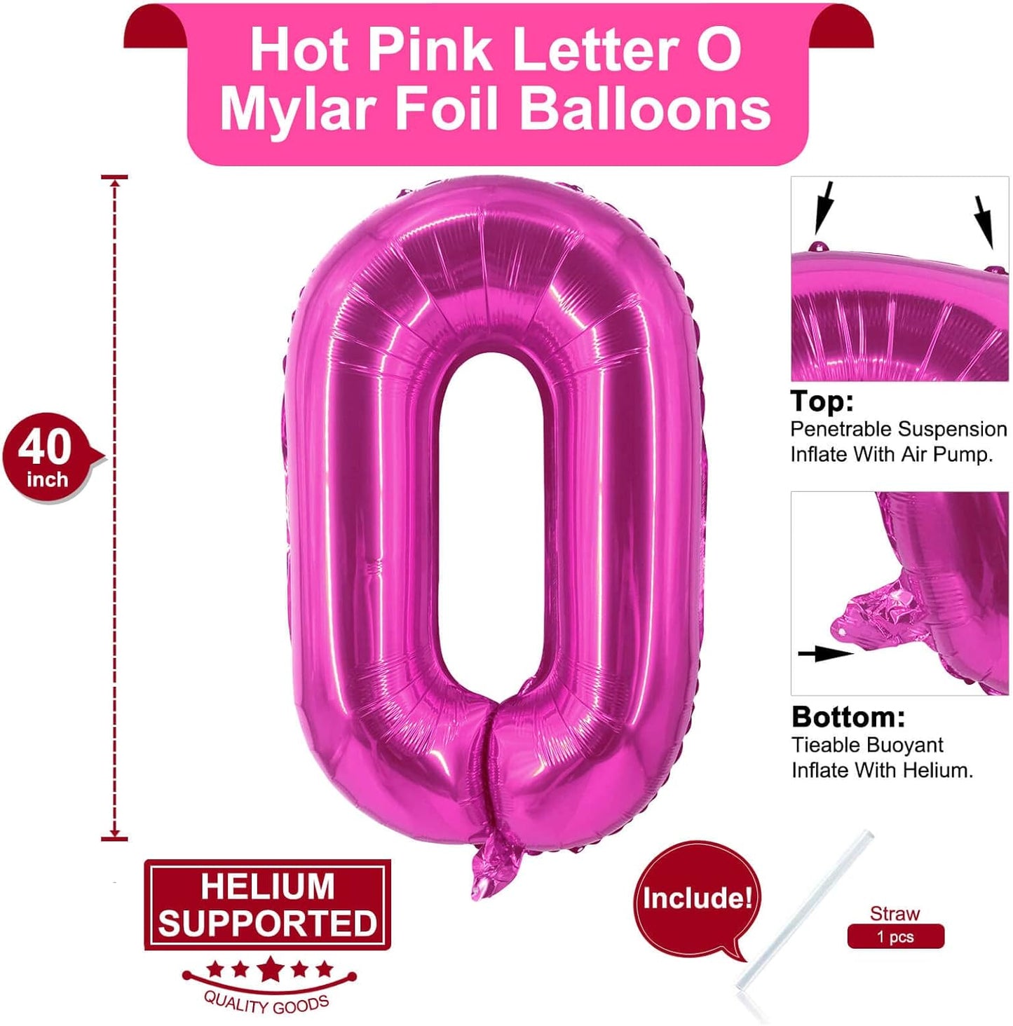 Lovoir 40 Inch Large Hot Pink Letter A Balloons Big Size Jumbo Mylar Foil Helium Balloon for Birthday Party Celebration Decorations Alphabet Hot Pink A