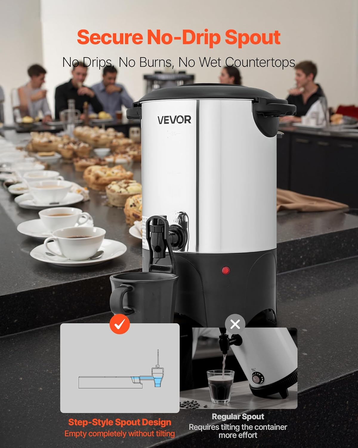 VEVOR Commercial Coffee Urn, 60 Cup 9 L Hot Beverage Dispenser with Dripless Faucet, Quick-Brewing Stainless Steel Large Commercial Coffee Maker, for Catering, Business, Party, Church & Restaurant