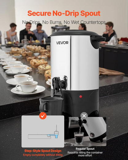 VEVOR Commercial Coffee Urn, 60 Cup 9 L Hot Beverage Dispenser with Dripless Faucet, Quick-Brewing Stainless Steel Large Commercial Coffee Maker, for Catering, Business, Party, Church & Restaurant