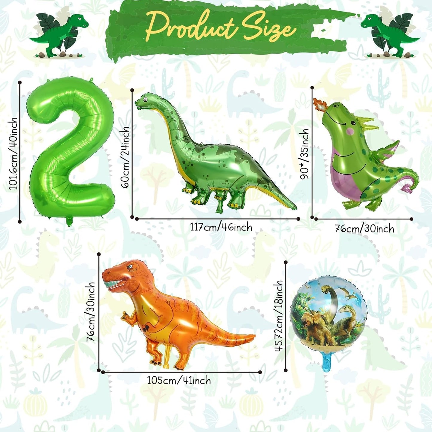 Dinosaur 5th Birthday Decorations, Dinosaur Birthday Party Decorations with Giant Inflatable Dinosaur Balloons 40 Inch Helium Foil Mylar Number 5 Balloons for Dinosaur Theme Birthday Party Decorations