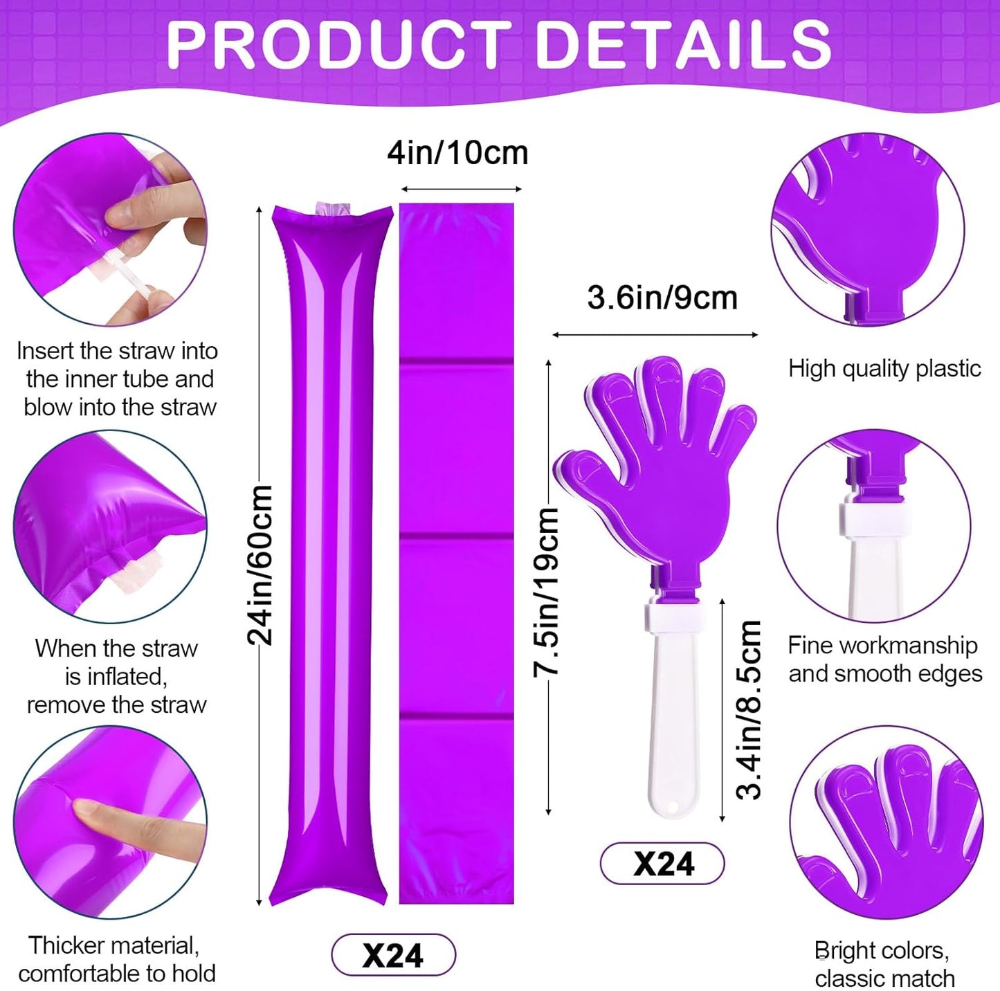 Yunsailing 96 Pcs Homecoming Noisemakers Team Spirit Accessories for Game Day Include Hand Clappers Cheerleading Pom Pom Thunder Stick Cheer Party Blower Plastic Whistle for Sport Fans(Gold)