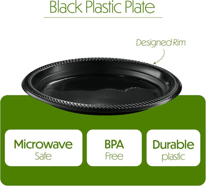 PLASTICPRO 100 PCS Black Plastic Bowls Light Weight 12 oz Plastic Soup Bowls Black Salad Plates Disposable for Party and Wedding
