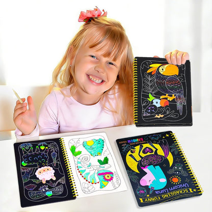 JUNQIU Scratch Art for Kids, Unicorns Black Rainbow Scratch Art Paper Set-Arts and Crafts & Supplies, DIY Activity & Party Games, Gifts for Toddlers, Girls & Boys Ages 3, 4, 5, 6, 7, 8