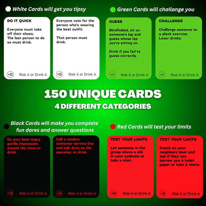 | Fun Drinking Game for Adults: 150 Hilarious Dares & Risky Questions | Adult Party Games for Block Party, Pregame, College, Girls Night, Bachelorette