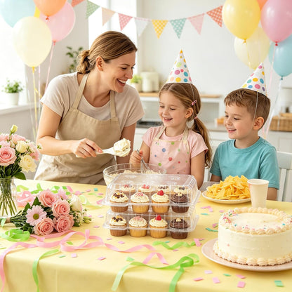 JarThenaAMCS 80 Pack Plastic Cupcake Containers 4-Compartment Clear Boxes Disposable Cupcake Tray Holders 4 Cavity Cupcakes Carriers with Deep Dome for Muffin Packaging