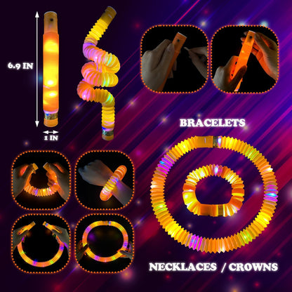 Orange Glow Sticks Party Favors Supplies for Kids 24 PCS,4th of July LED Light up Pop Tubes for Toddlers,Neon Necklaces Bracelets Accessories,Birthday Dance Party 250th Anniversary Camping Toys Gifts