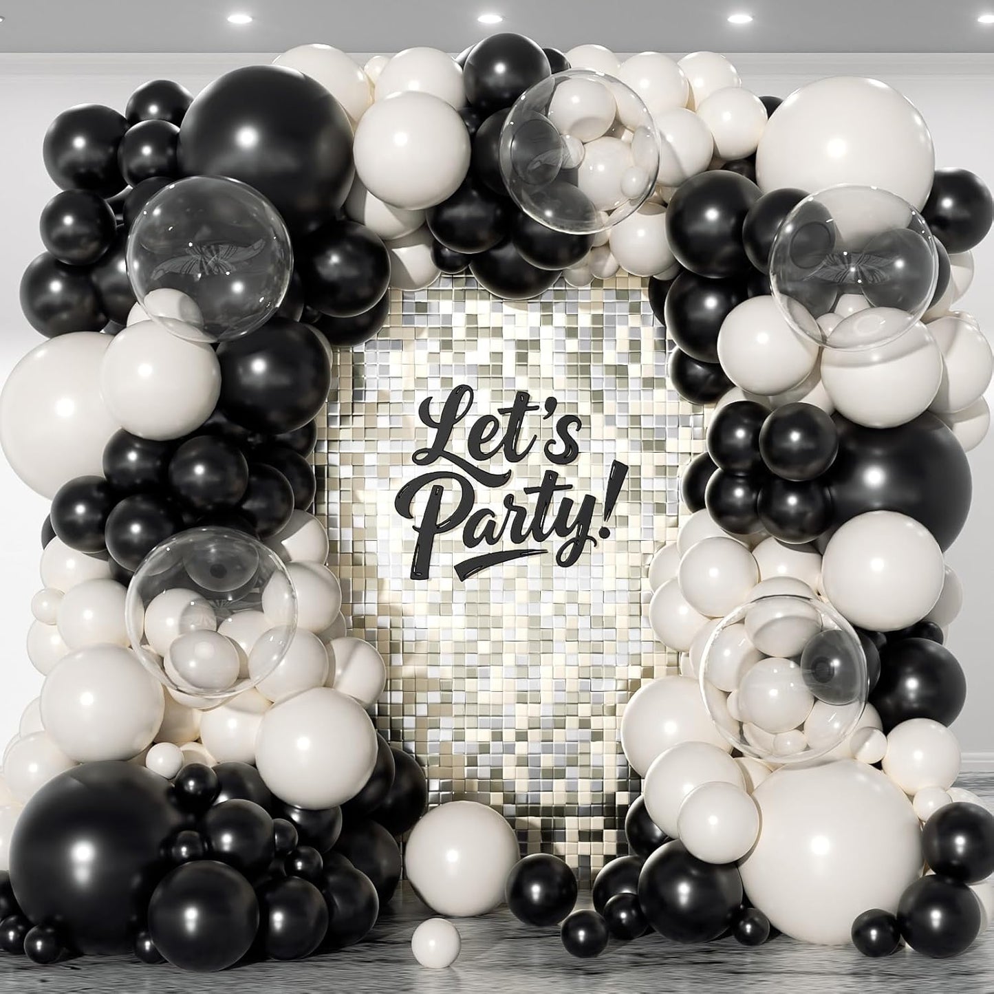 153Pcs Black and Silver White Balloon Garland Arch Kit with Stars, 22 18 12 10 5 inch Disco Ball Balloons Black White Metallic Silver Confetti Balloon for Birthday Graduation Party Decorations
