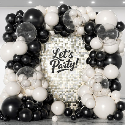 153Pcs Black and Silver White Balloon Garland Arch Kit with Stars, 22 18 12 10 5 inch Disco Ball Balloons Black White Metallic Silver Confetti Balloon for Birthday Graduation Party Decorations