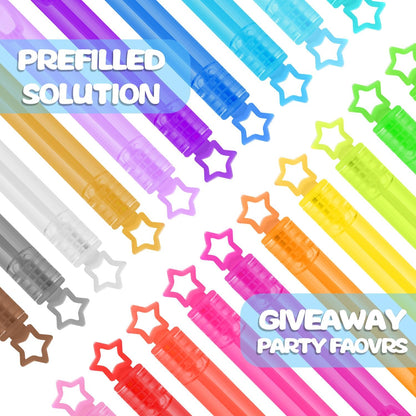 32 Pcs 8 Colors Neon Bubbles Party Favors For Kids, Mini Star Bubble Wand Bulk In Gift Box as Goody Bags Stuffer, Classroom Giveaways, Carnival Prizes Toy, Birthday Treats, Party Supplies For Toddlers